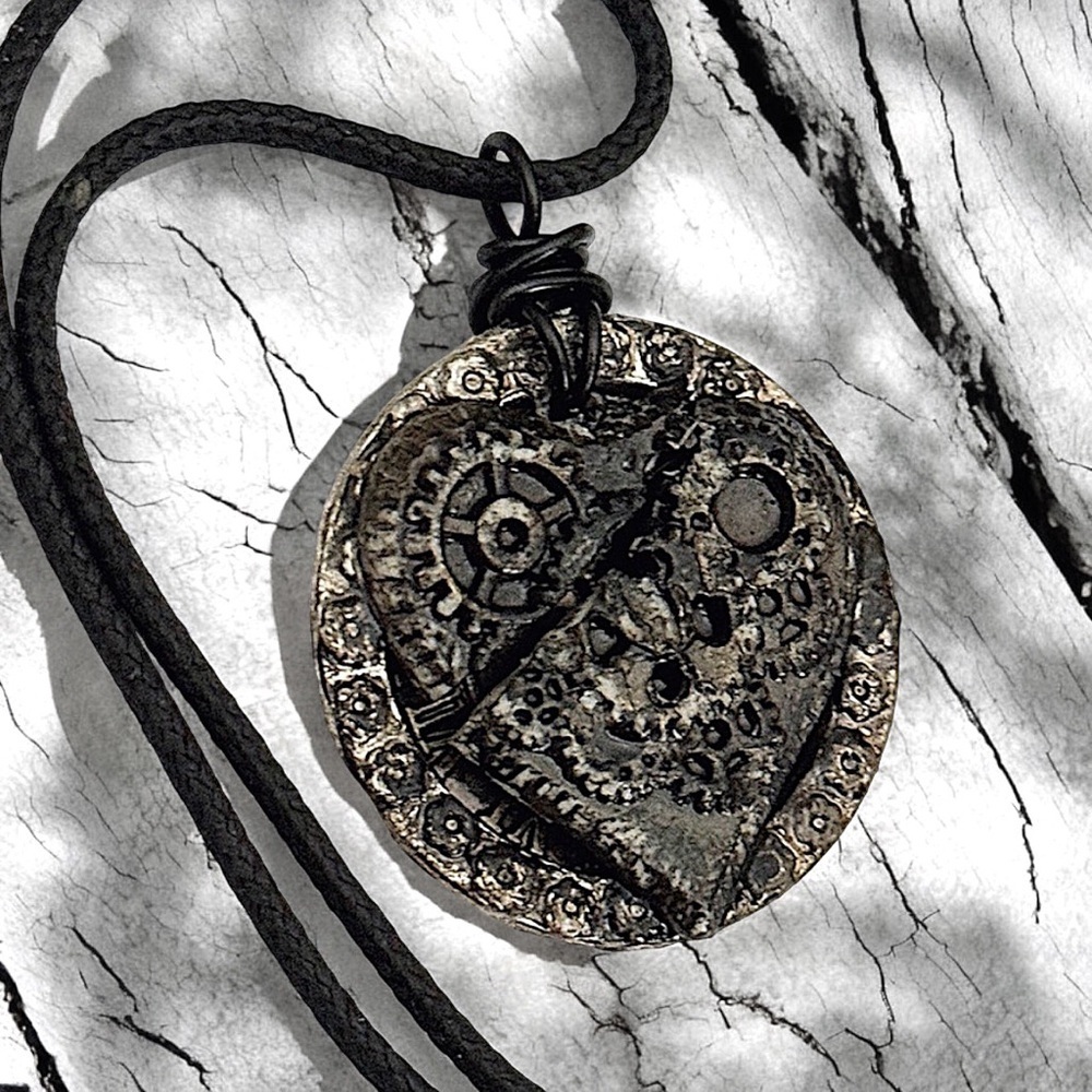 Steampunk Shattered Heart Pendant Necklace